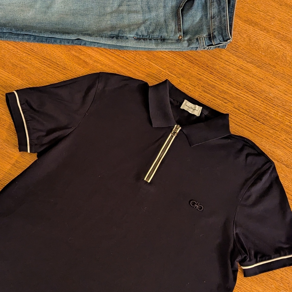 Salvatore Ferragamo Dark Polo with Light Trim